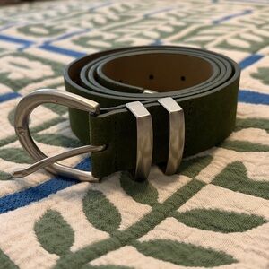 Urban Outfitters Cowhide Olive Green Leather Belt with Silver Buckle